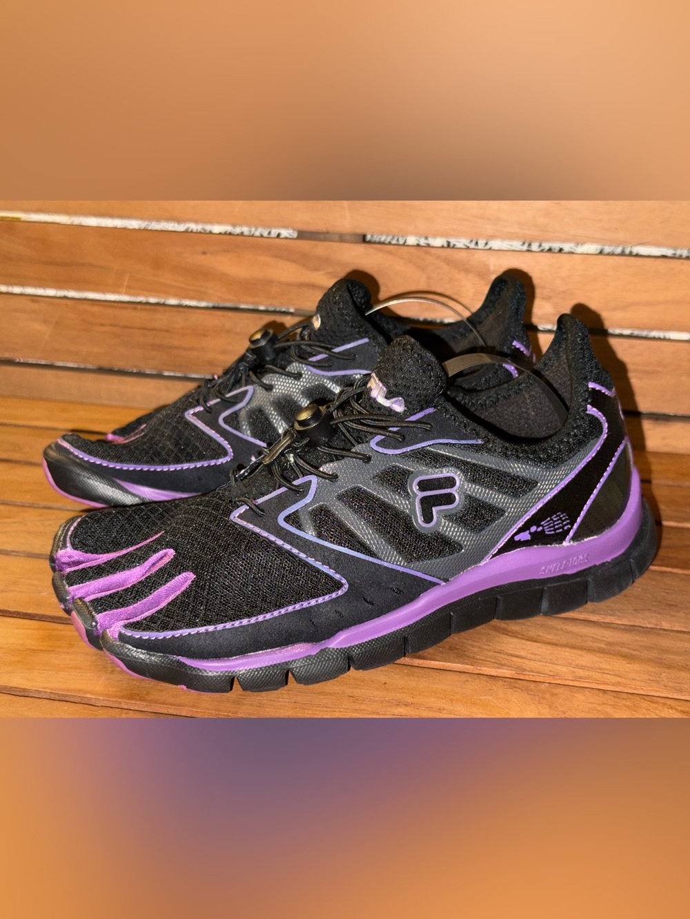 Fila Skele-Toes EZ Slide Minimalist Barefoot Shoes Black/purple 7